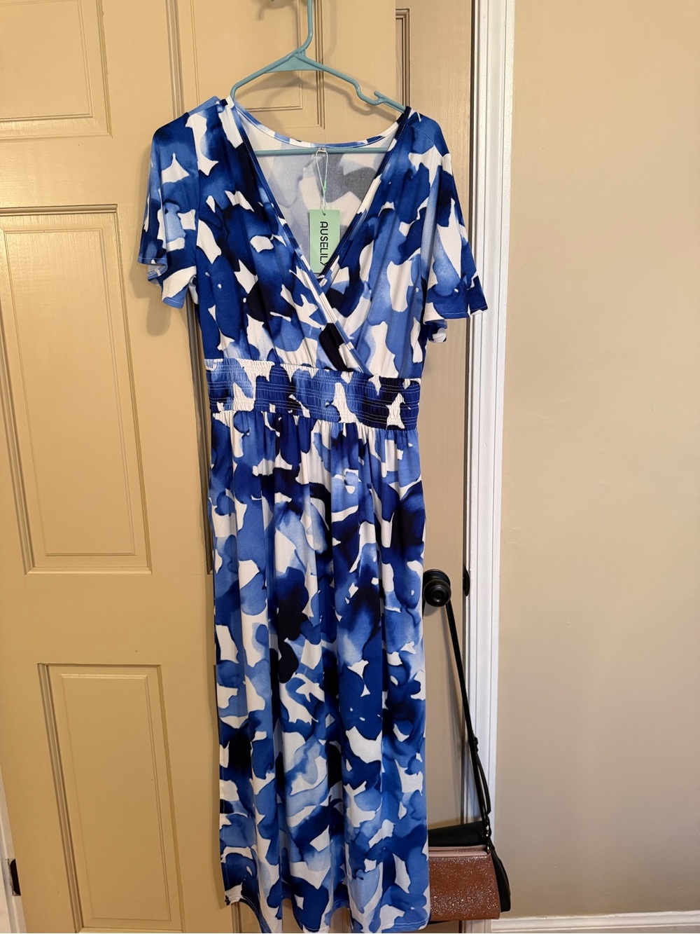 Blue & White Abstract Print Wrap-Style Maxi Dress - Picture 2 of 10